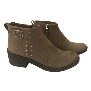 BZees Taupe Suede Studded Buckle Half Ankle Boots Side Zip Womens Size 10M